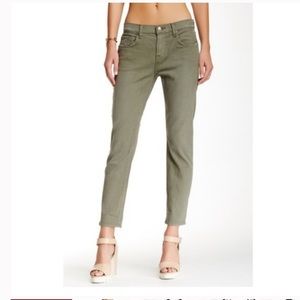 7 For All Mankind Army Green Relaxed Skinny Distressed Button Fly Jeans